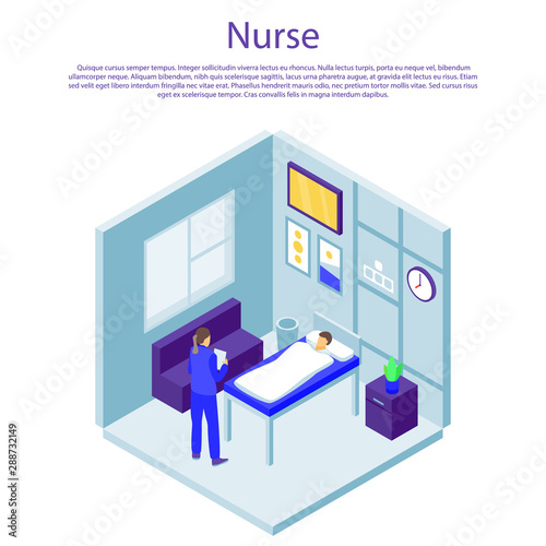 Nurse concept banner. Isometric illustration of nurse vector concept banner for web design
