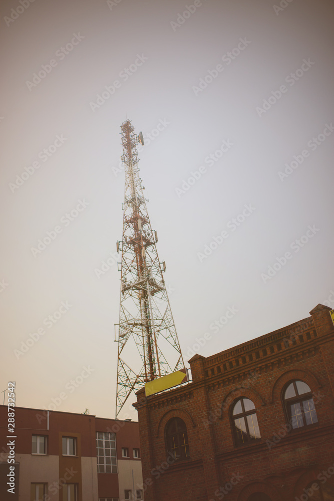 Telecommunication mast TV antennas with blue sky Telecommunication mast TV antennas with blue sky