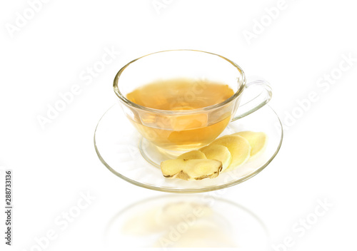 cup of hot ginger tea with white background ,Clipping Path