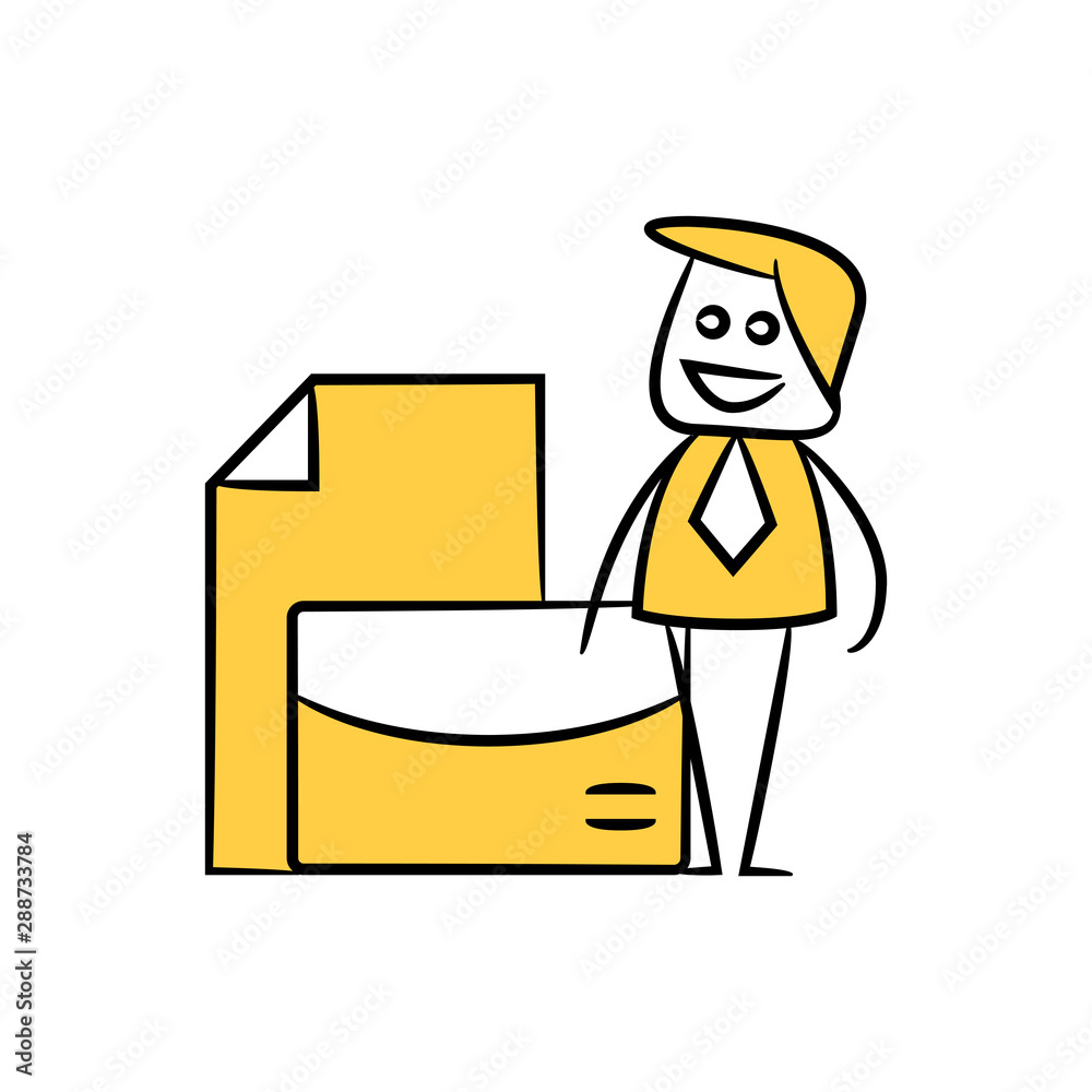 businessman with mail and newsletter yellow stick figure 