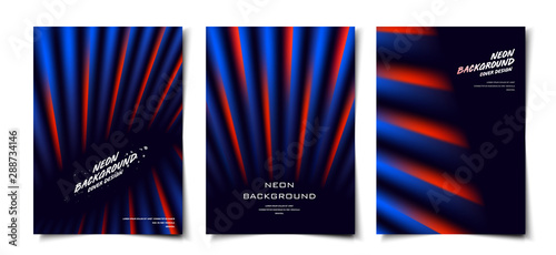 Set of 3d modern retro style neon glow abstract dynamic background layout, cover, poster, wallpaper design template