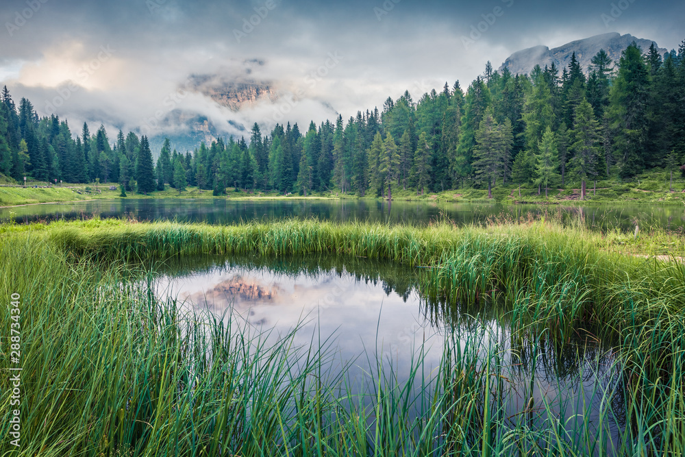 Fantastic summer scene of Antorno lake with Tre Cime di Lavaredo (Drei ...
