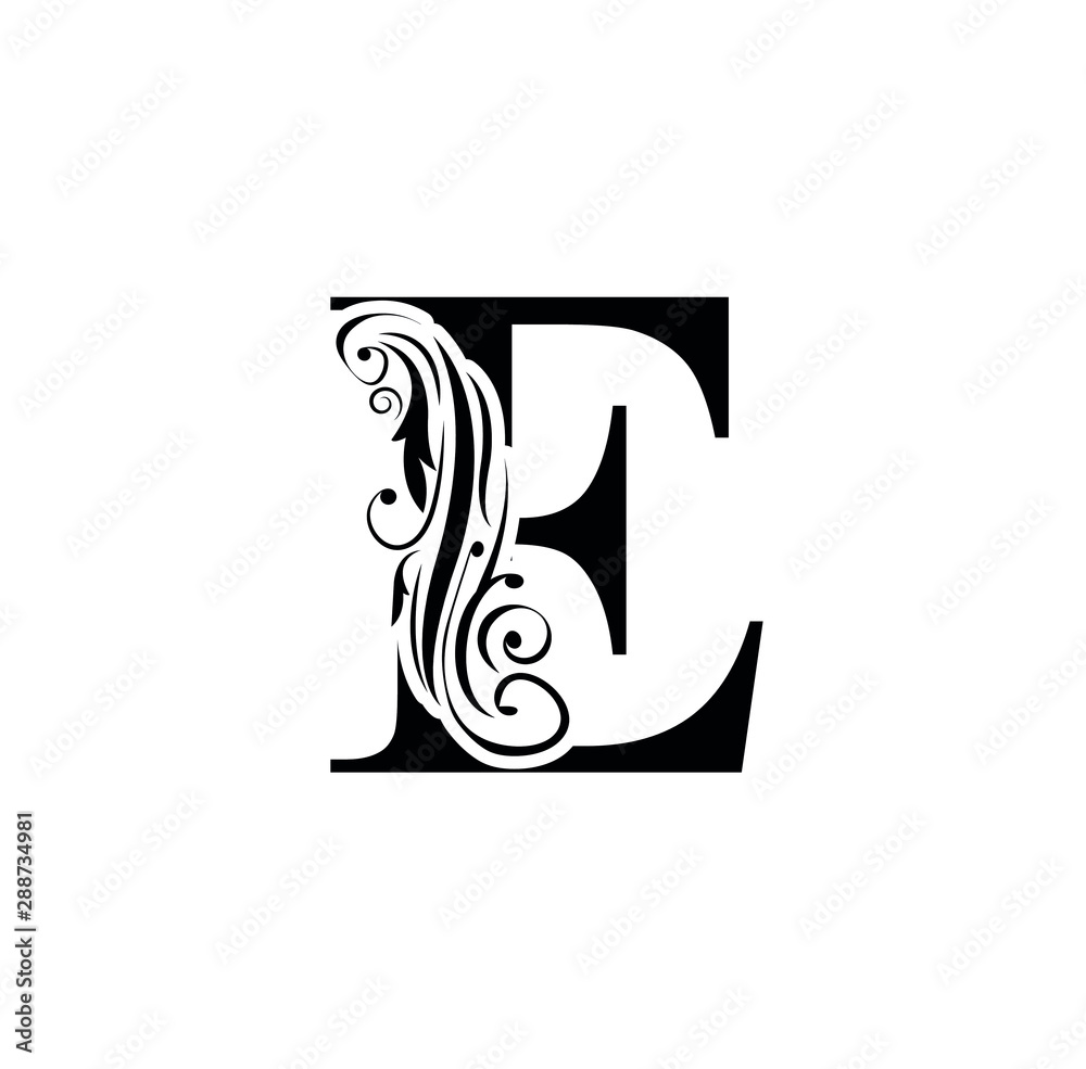 letter E. Black flower alphabet. Beautiful capital letters. Stock ...