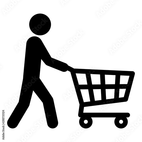 gz467 GrafikZeichnung - german - Einkaufen: Menschliche Figur schiebt einen leeren Einkaufswagen. english - shopping: human figure pushing an empty shopping cart. close-up - simple template xxl g8516 photo