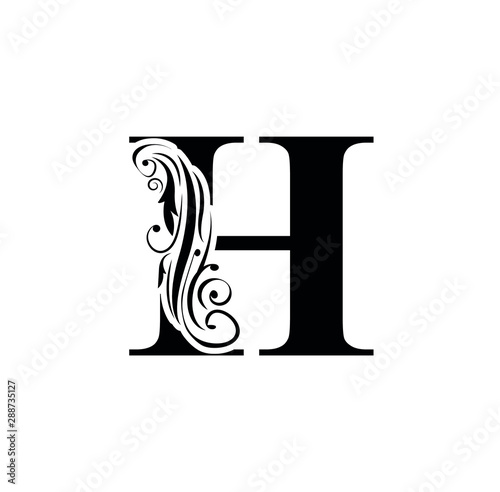 letter H. Black flower alphabet. Beautiful capital letters.