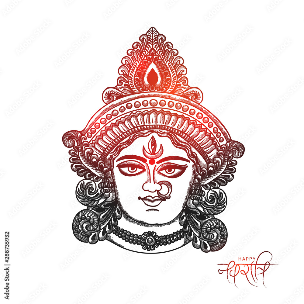Illustration sketching Of Happy Navratri Greeting Card Design With ...