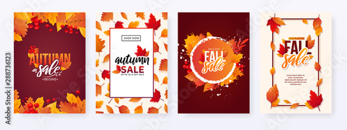 Set of Autumn Fall Season Sale Ad Posters.