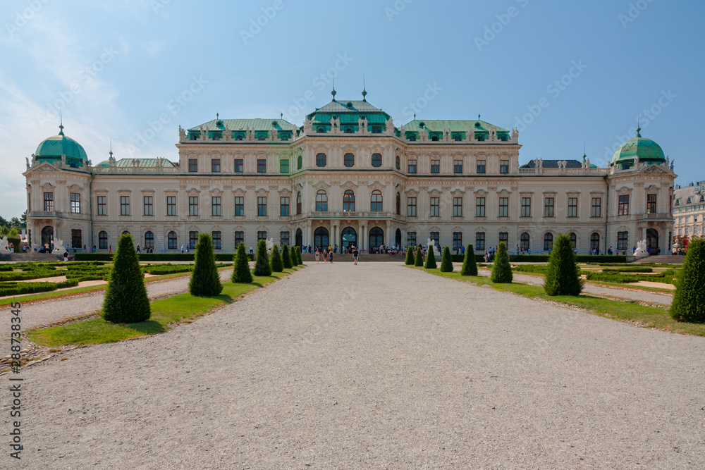 Beautiful view of famous Schloss Belvedere summer residence for Prince Eugene of Savoy, in Vienna, Austria. baroque Upper Palace in historical complex Belvedere