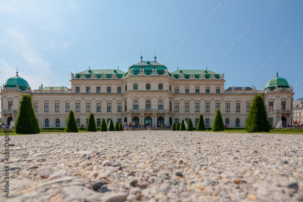 Upper Belvedere Palace with the pond is one of the most beautiful baroque palaces in Europe, Vienna, Austria. popular touristic attraction with famous museum and beautiful park with pond