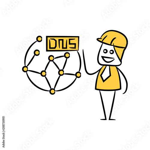 engineer globe server yellow stick figure theme