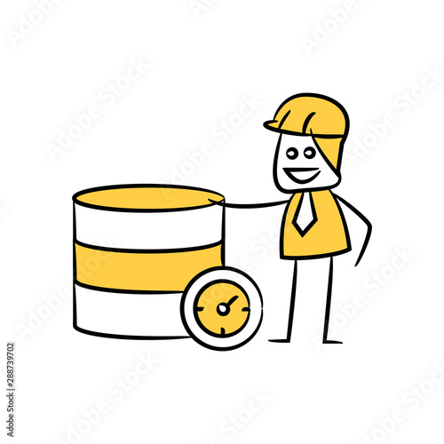 engineer and database with speedometer yellow stick figure theme