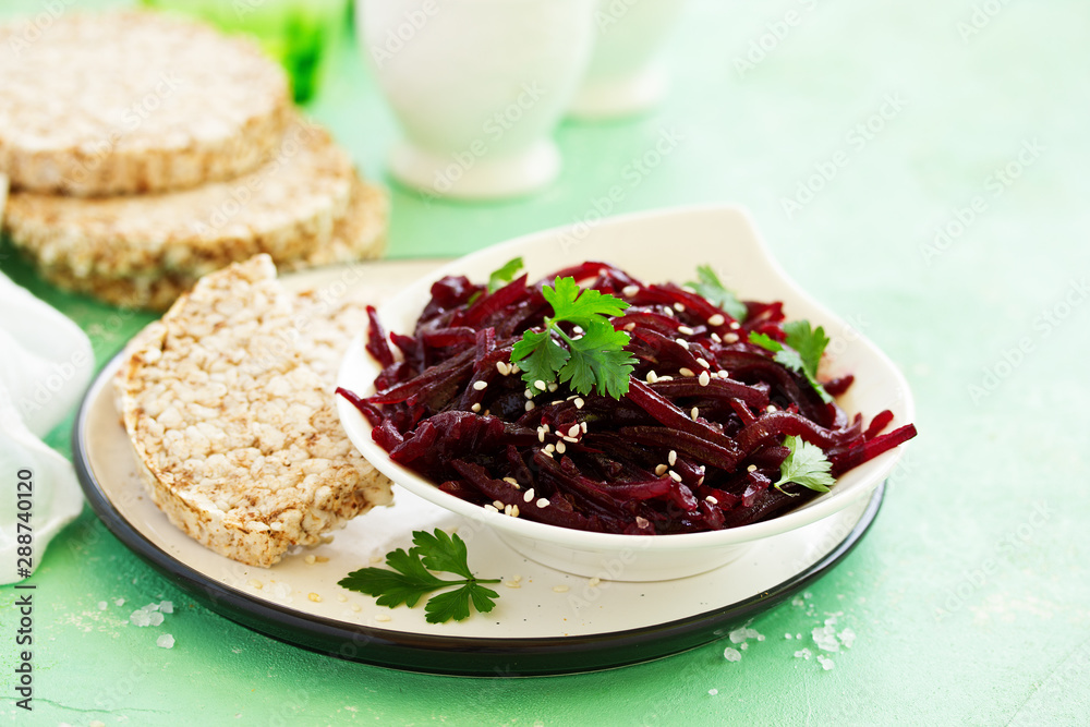Vegetarian beetroot salad. selective focus.