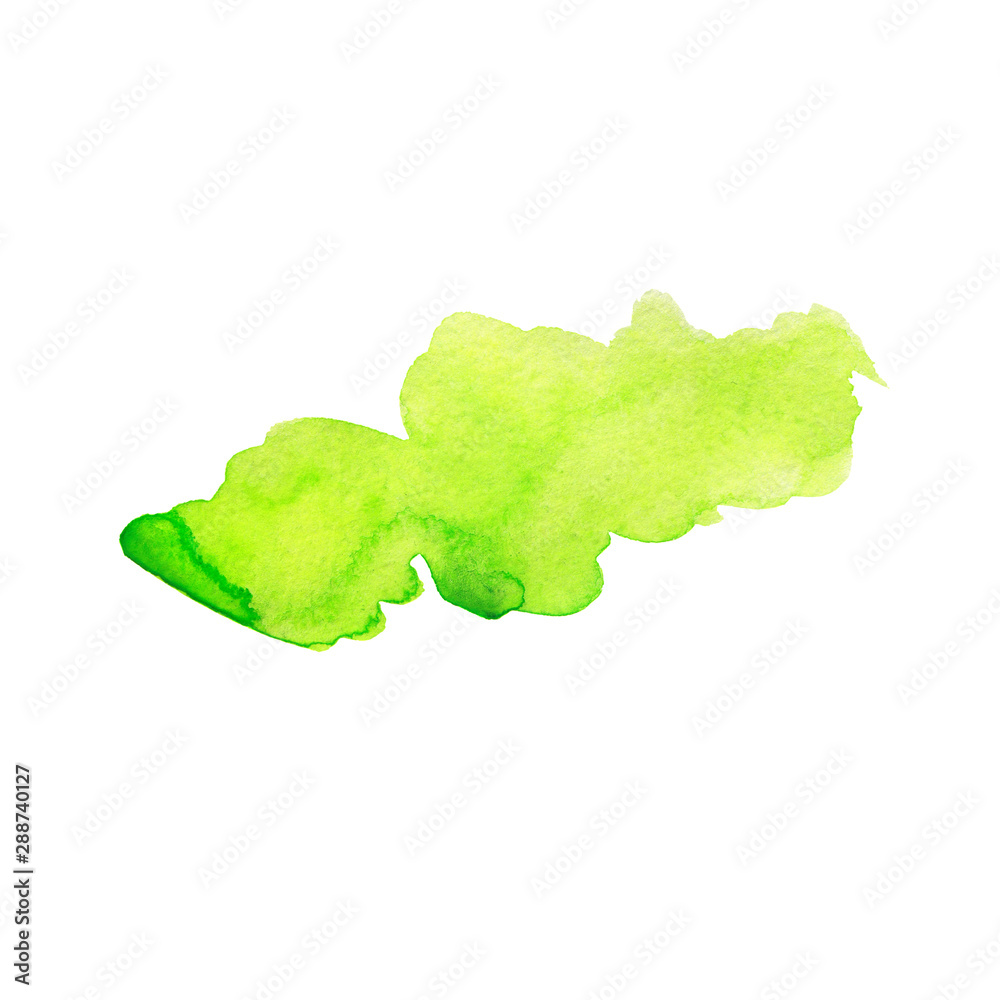 Abstract green color spot isolated on white background. Hand drawn watercolor illustration.