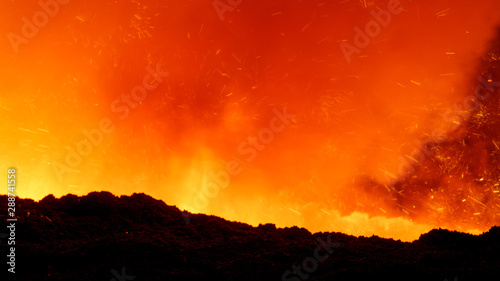 molten iron flows out of the blast furnace