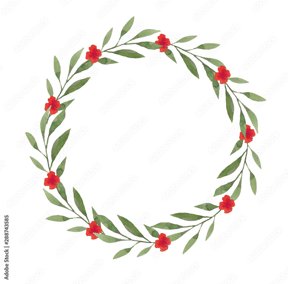Wreath with delicate and a red flower on a white background Wreath with delicate and a red flower on a white background