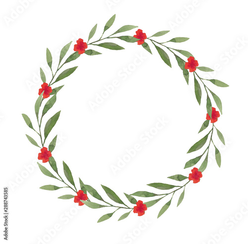  Wreath with delicate and a red flower on a white background