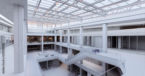 Foto Concept visualization empty public space of a large shopping mall