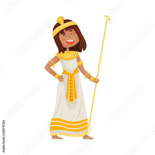 Woman in a long white dress of the pharaoh. Vector illustration on a white background.