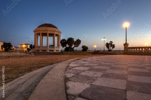 View of the Terrazza Mascagni with the kiosk at sunset