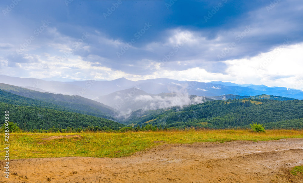 Obraz premium Scenic view into the distance of the Carpathians. Ukrainian mountains and nature is open for tourism
