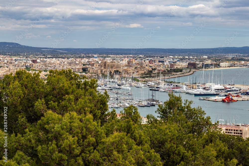 Panoramic view at the harbor of Palma on balearic island Mallorca, Spain on a sunny day
