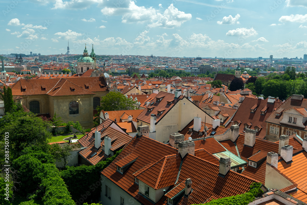 The old town of Prague. View over the rooftops of the city.