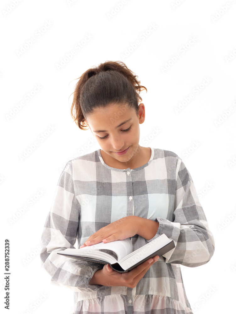 teenage girl reading a book isolated on white background teenage girl reading a book isolated on white background