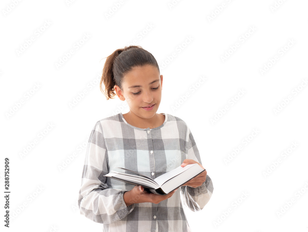 teenage girl reading a book isolated on white background teenage girl reading a book isolated on white background