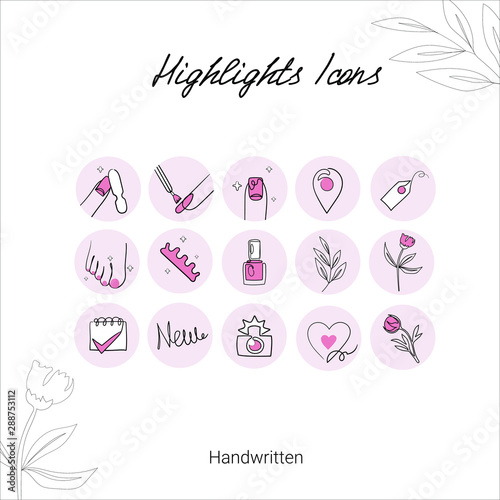 Highlights Stories Covers line Icons for nail salon, beauty salon.