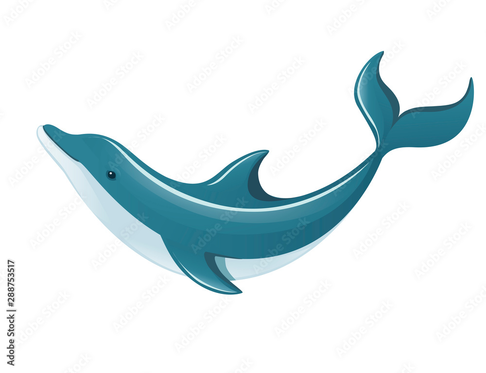Obraz premium Blue dolphin cartoon sea animal design flat vector illustration isolated on white background