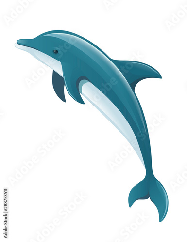 Blue dolphin cartoon sea animal design flat vector illustration isolated on white background