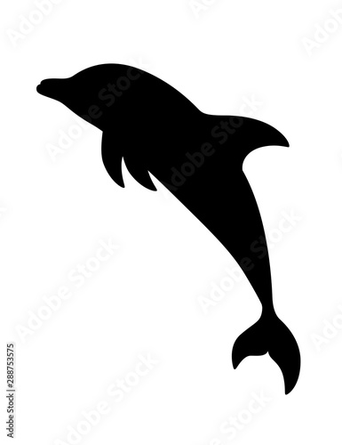 Black silhouette dolphin cartoon sea animal design flat vector illustration isolated on white background