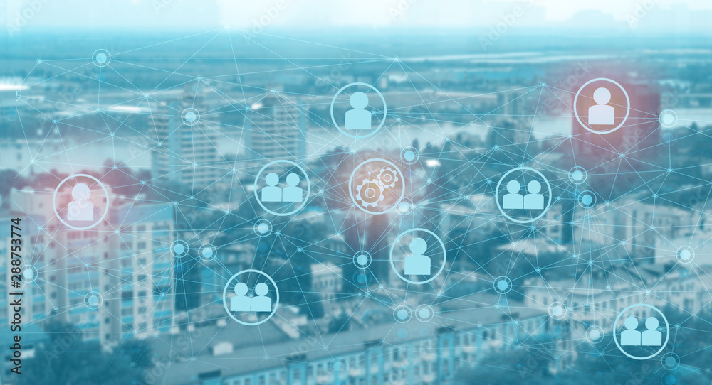 Obraz premium conceptual representation of the interaction of people of manufacturers and buyers, future technologies, the Internet of things in the daily life of mankind