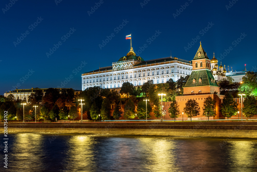 Russia. Moscow. View of the Kremlin from the river on a summer evening