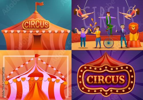 City circus banner set. Cartoon illustration of city circus vector banner set for web design