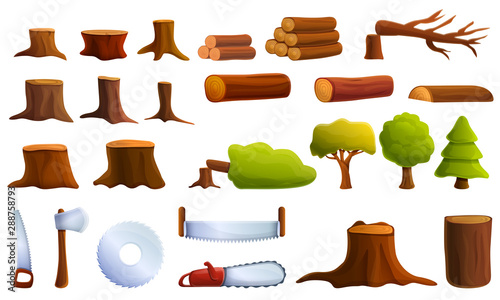 Deforestation icons set. Cartoon set of deforestation vector icons for web design