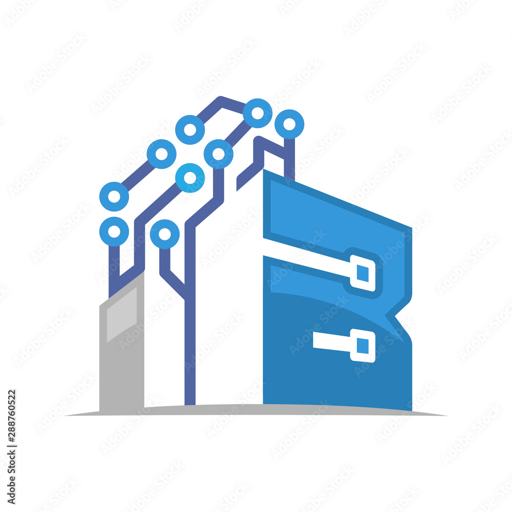 Illustration icon of high-tech building with the initials letter B Illustration icon of high-tech building with the initials letter B
