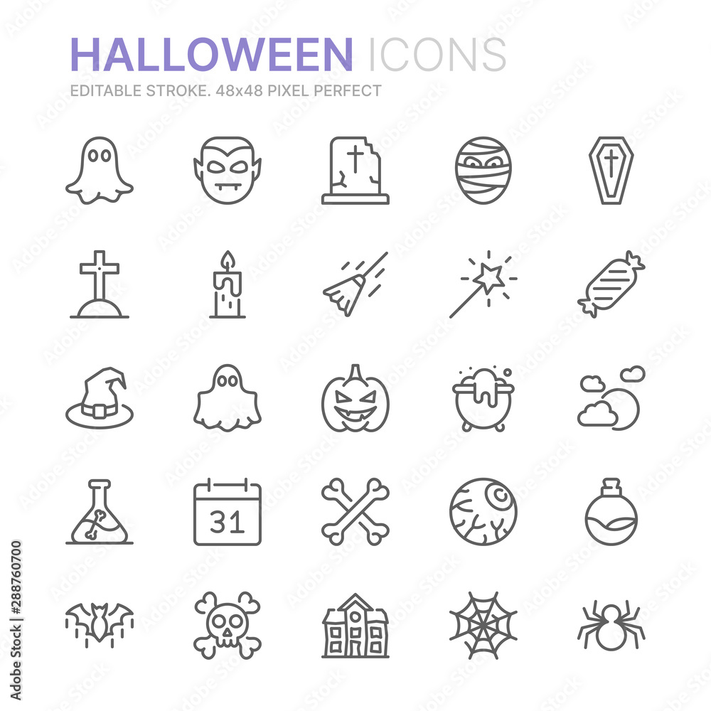 Collection of halloween related line icons. 48x48 Pixel Perfect. Editable stroke