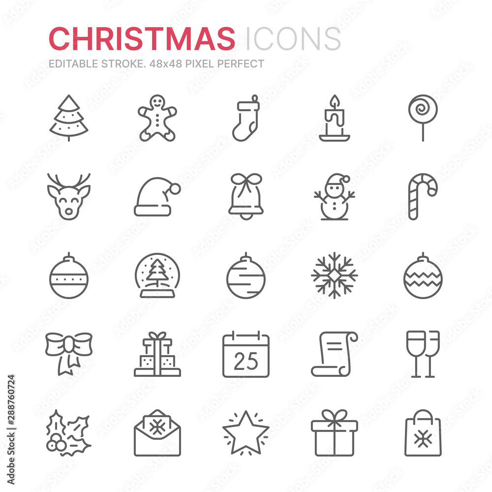 Collection of christmas related line icons. 48x48 Pixel Perfect. Editable stroke