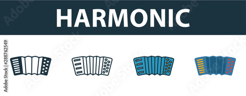 Harmonic icon set. Four elements in diferent styles from party icon icons collection. Creative harmonic icons filled, outline, colored and flat symbols