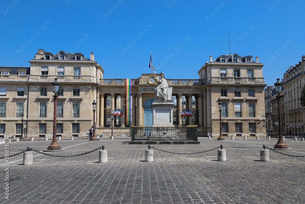 The French national Assembly decorated with rainbow LGBT flag , Paris, France