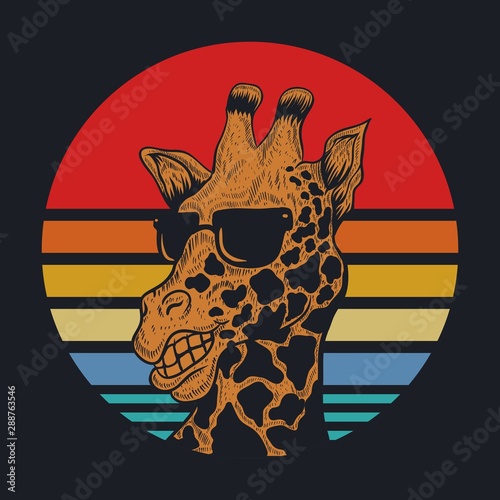 giraffe sunset vector illustration