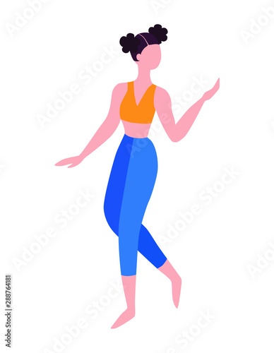 sports girl with ponytails stands leggings topic flat