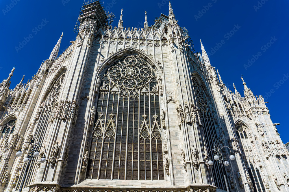 Side view of wall of Milan Cathedral