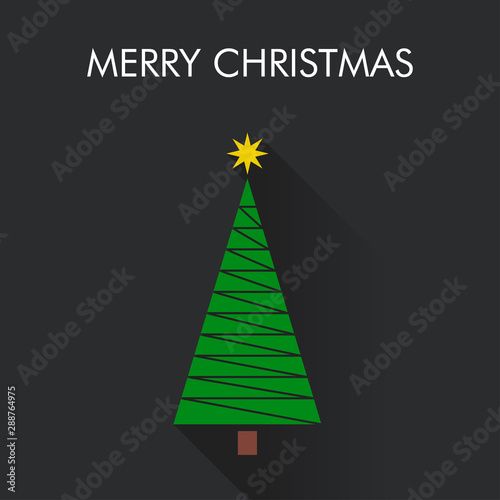 Logotipo Merry Christmas con árbol abstracto con lineas zigzag con sombra en fondo gris