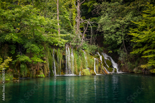 Amazing waterfalls in the forest in Plitvice lakes National Park, Croatia. Nature landscape
