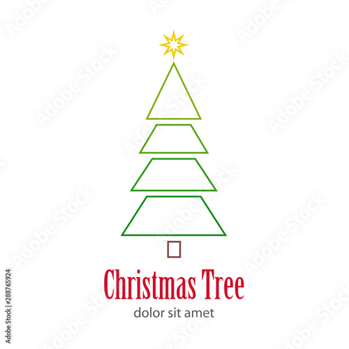 Logotipo con texto Christmas Tree con árbol abstracto con varias ramas lineal en tonos verdes