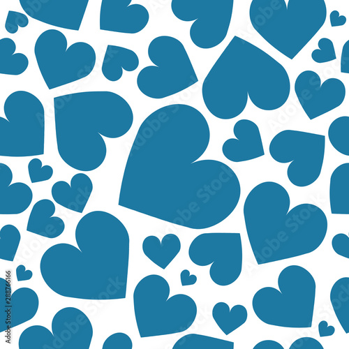 Square seamless postcard with blue hearts pattern on white background