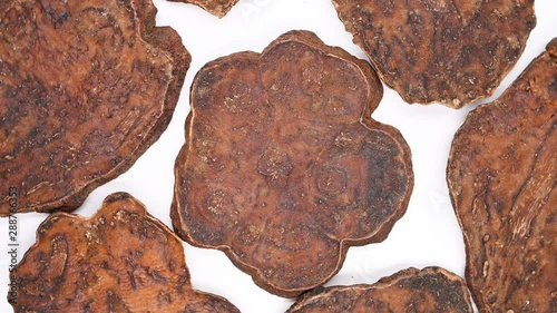 top view herb medicine HeShouWu or Polygoni Multiflori Radix or Tuber Fleeceflower Root rotate and pause photo