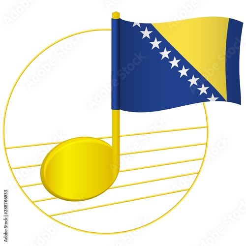 Billede på lærred Bosnia and Herzegovina flag and musical note